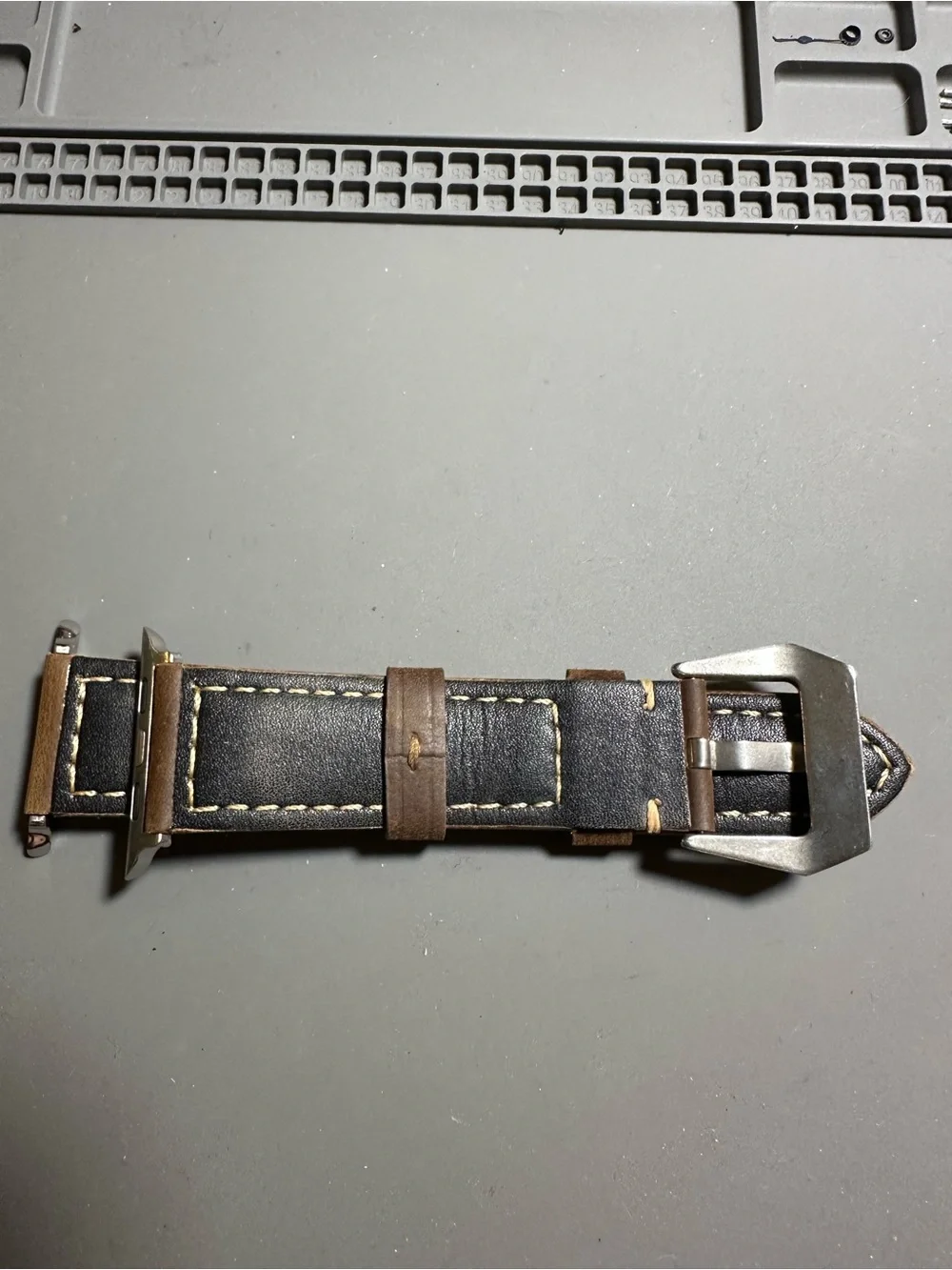 Solace Brand Brown Leather Apple Watch Strap with Contrast Stitching